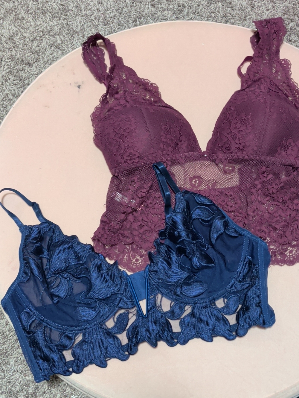 Rose And Vine Burgundy Bralette And Royal Blue Lace Bralette